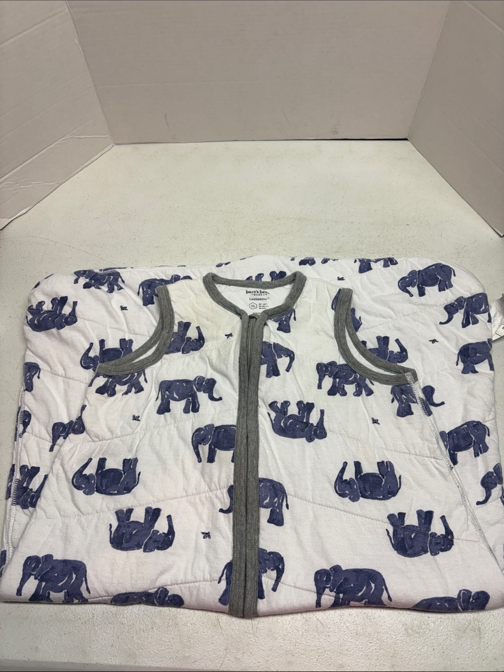 Burt's Bees Baby White Sleep Sack with Blue Elephant Print